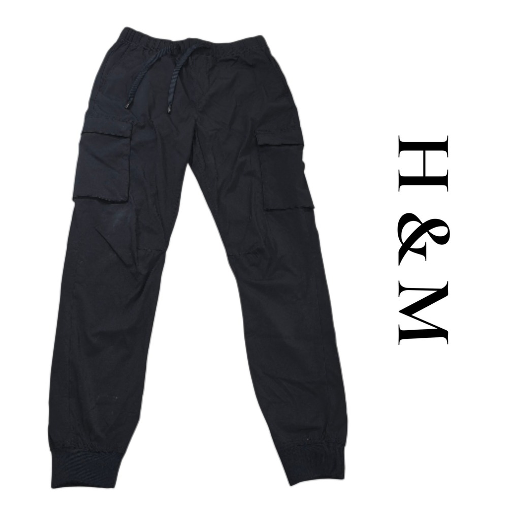 H&M Slim Fit Cargo Jogger Pants Black Womens‎ Size S Drawstring Waist